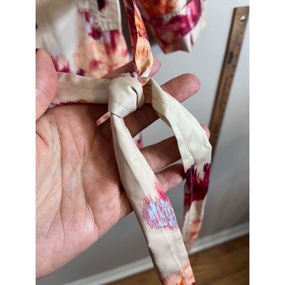 Chicos Jacket Women 2XL Pink Trench Raincoat Knee Length Tie Dye Neutral Artsy - Picture 6 of 15